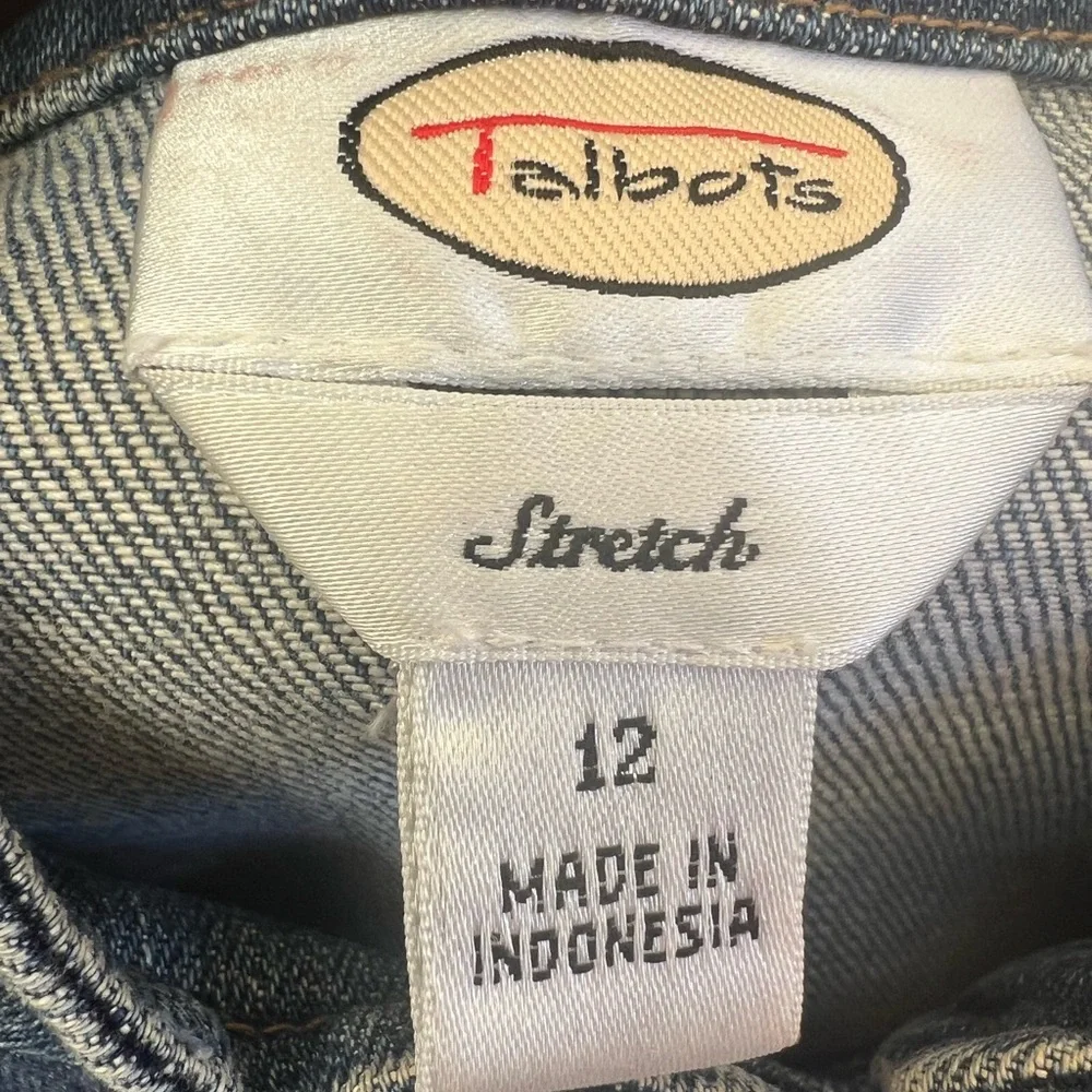 Talbots Stretch Cropped Denim Jacket Blue Military Style Button Front Size 12 - Picture 3 of 4
